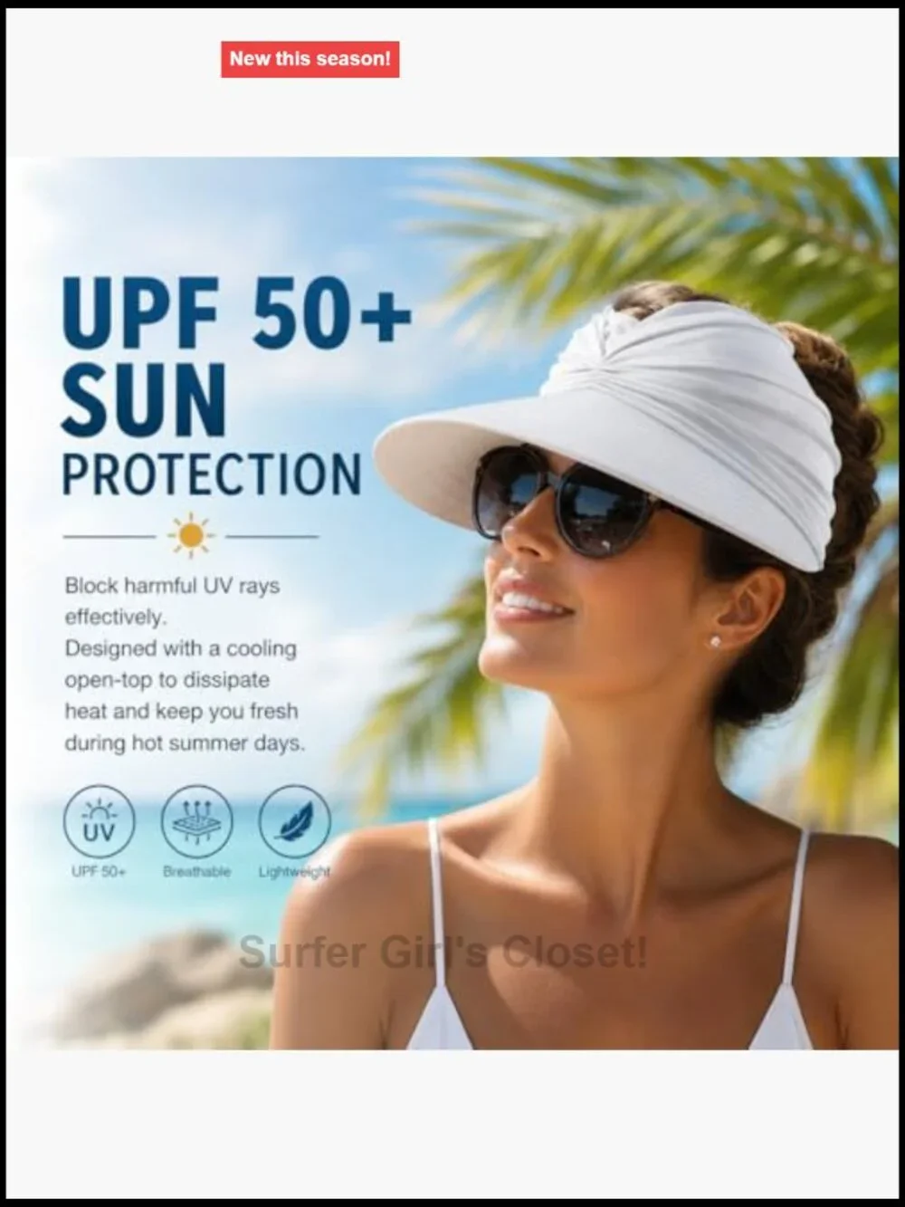 UPF 50+ UV Protection Sun Visor Hat with Ponytail Hole, Wide Brim Lightweight